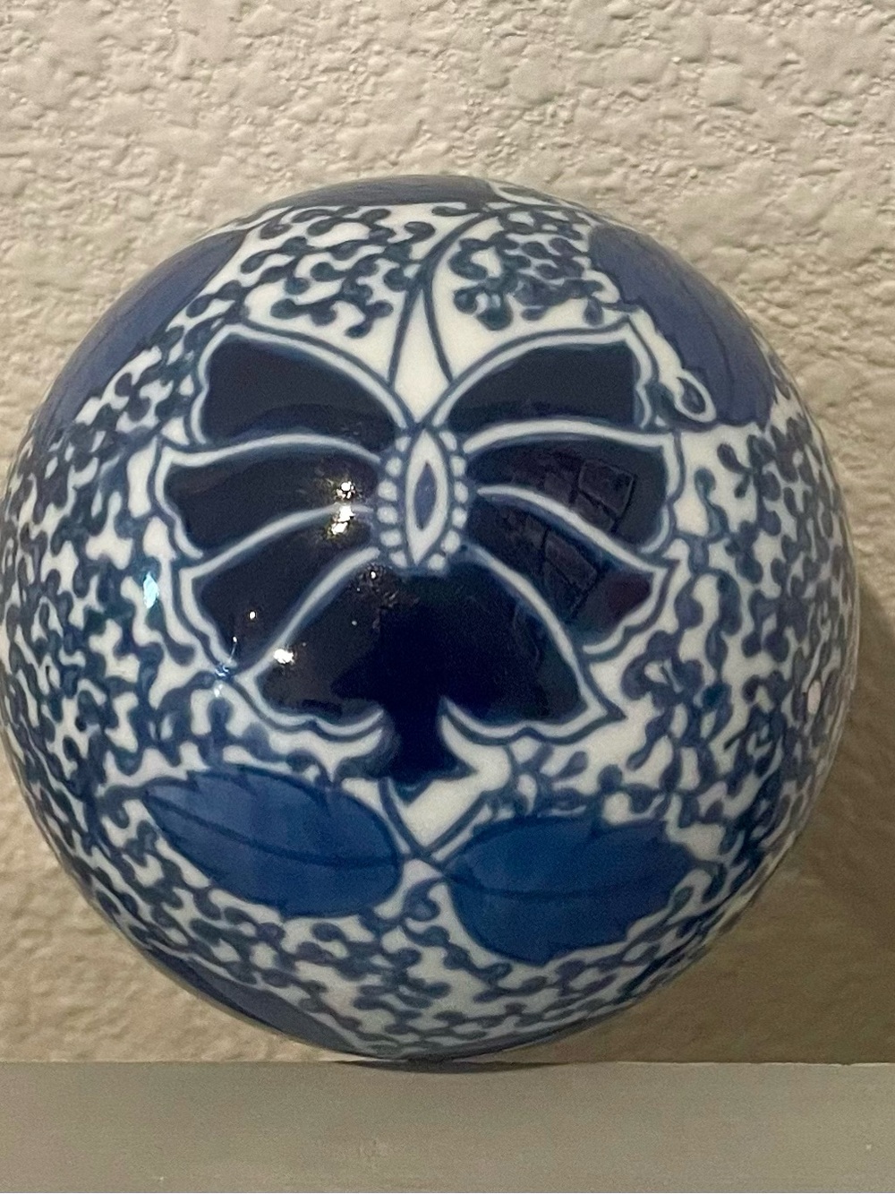 Blue and White Floral Porcelain Accent Ball - Unknown Brand